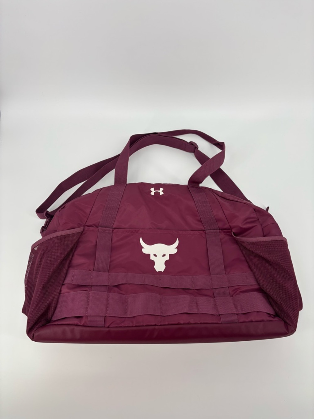 Under Armour Project Rock Duffle Bag Maroon Bull Logo Gym Travel Womens OSFA